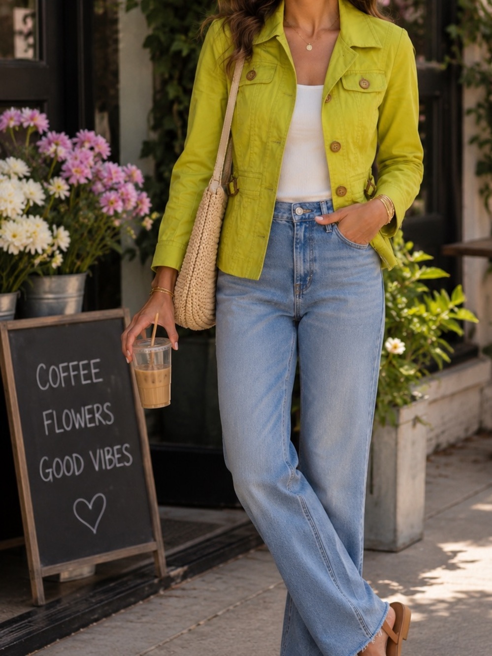 Jones New York Lime Green Button-Front Casual Blazer Jacket petite small